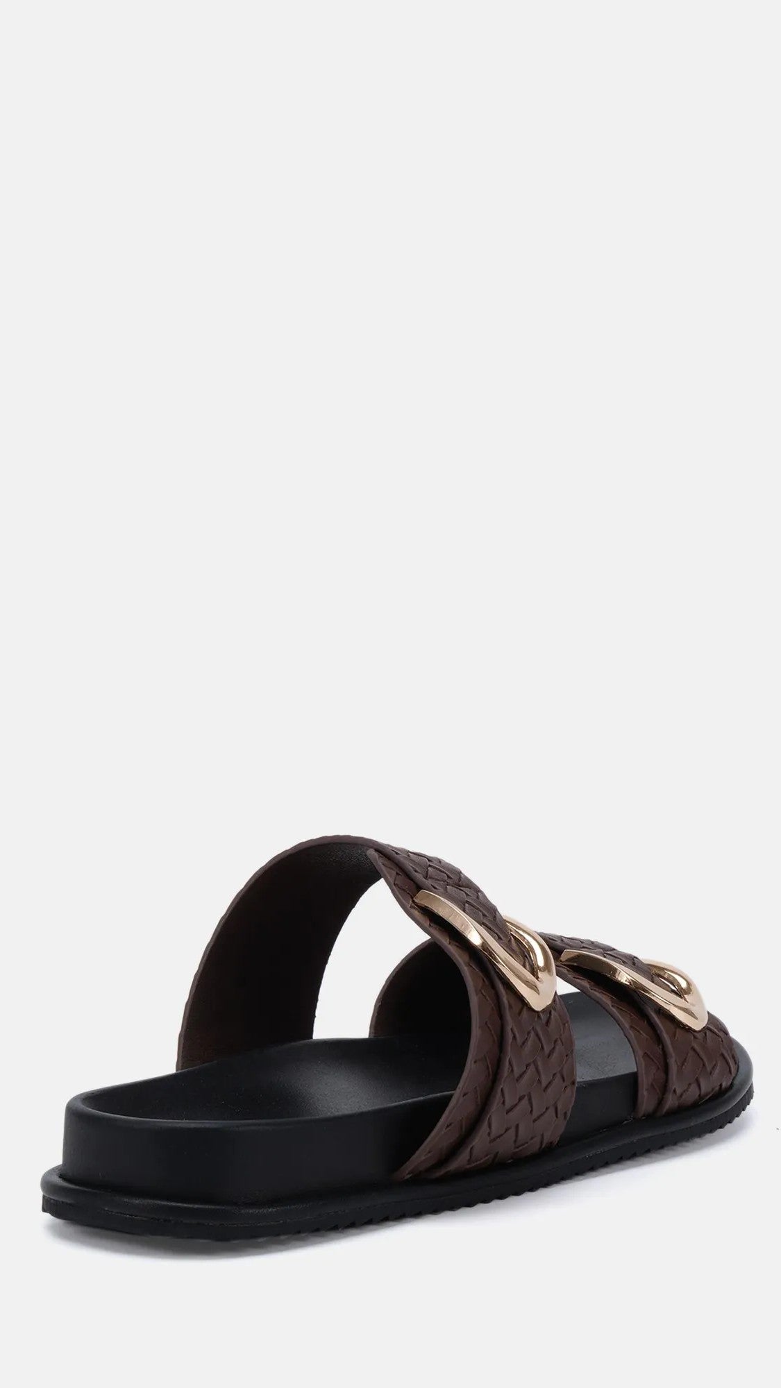 Rosalyn Dual Woven Strap Slides with Metallic Detail – Chocolate – view 4