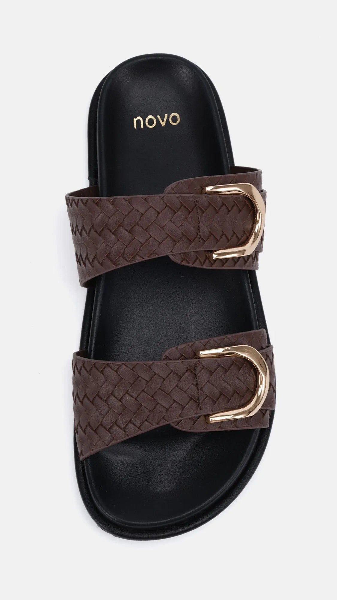 Rosalyn Dual Woven Strap Slides with Metallic Detail – Chocolate – view 6