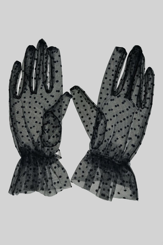 Transparent Lace Mesh Gloves with Dot Detail – Black