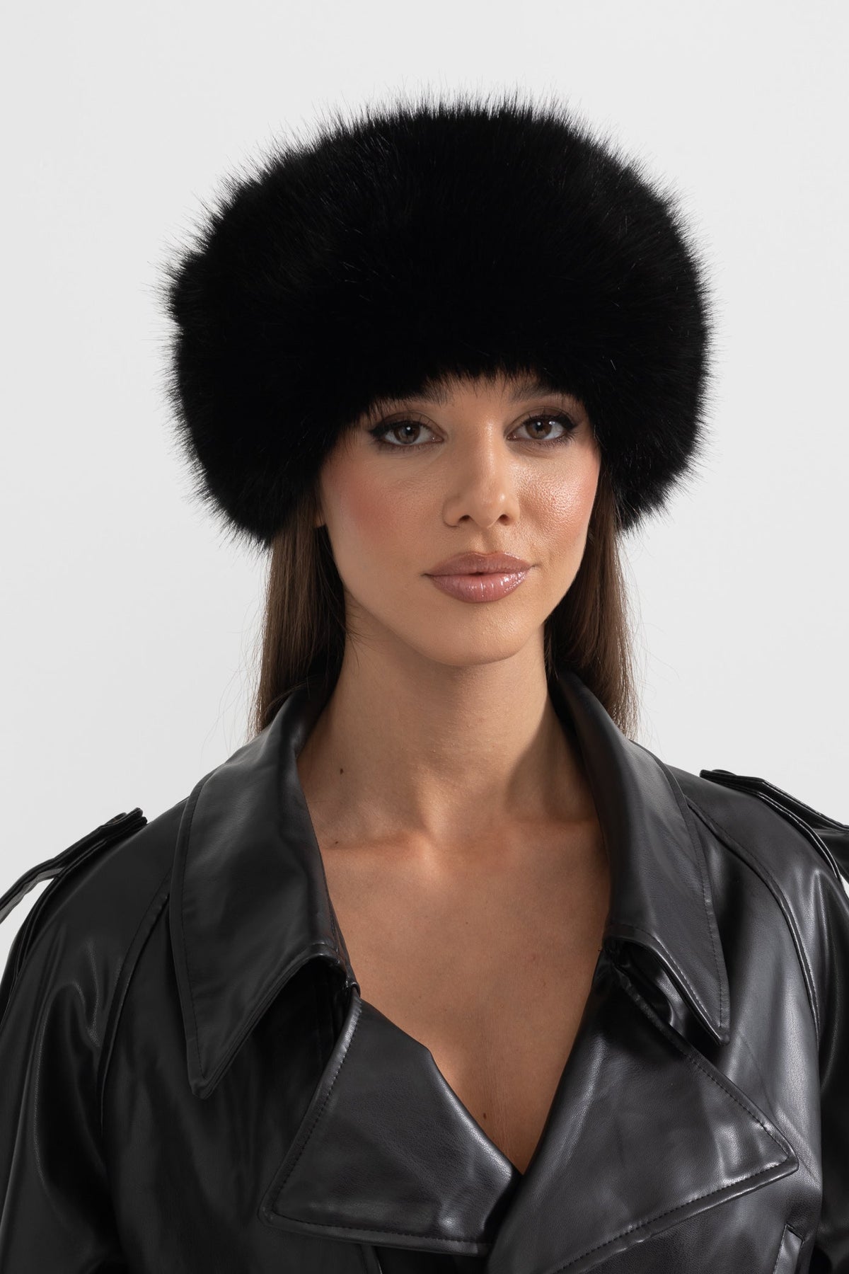 Plush Furry Texture Round Hat with Wide Brim – Black – view 4