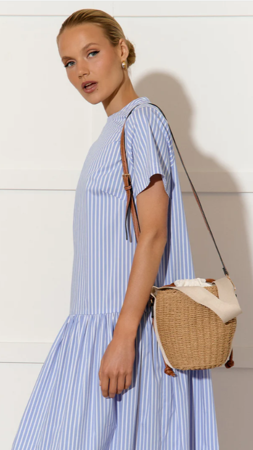 Cleo Woven Paper Bucket Bag with Drawstring Closure – Natural/Tan – view 7