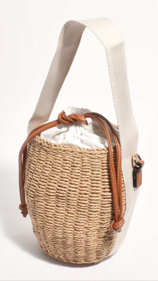 Cleo Woven Paper Bucket Bag with Drawstring Closure – Natural/Tan – view 6