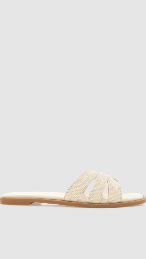 Geo Padded Flat Multi Strap Square Toe Slides – Cream Raffia – view 5