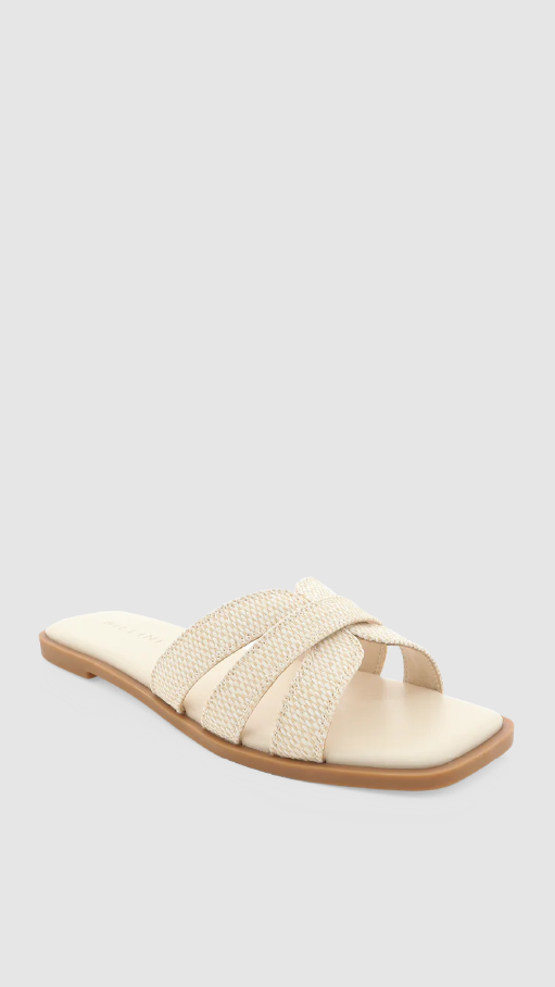 Geo Padded Flat Multi Strap Square Toe Slides – Cream Raffia – view 6