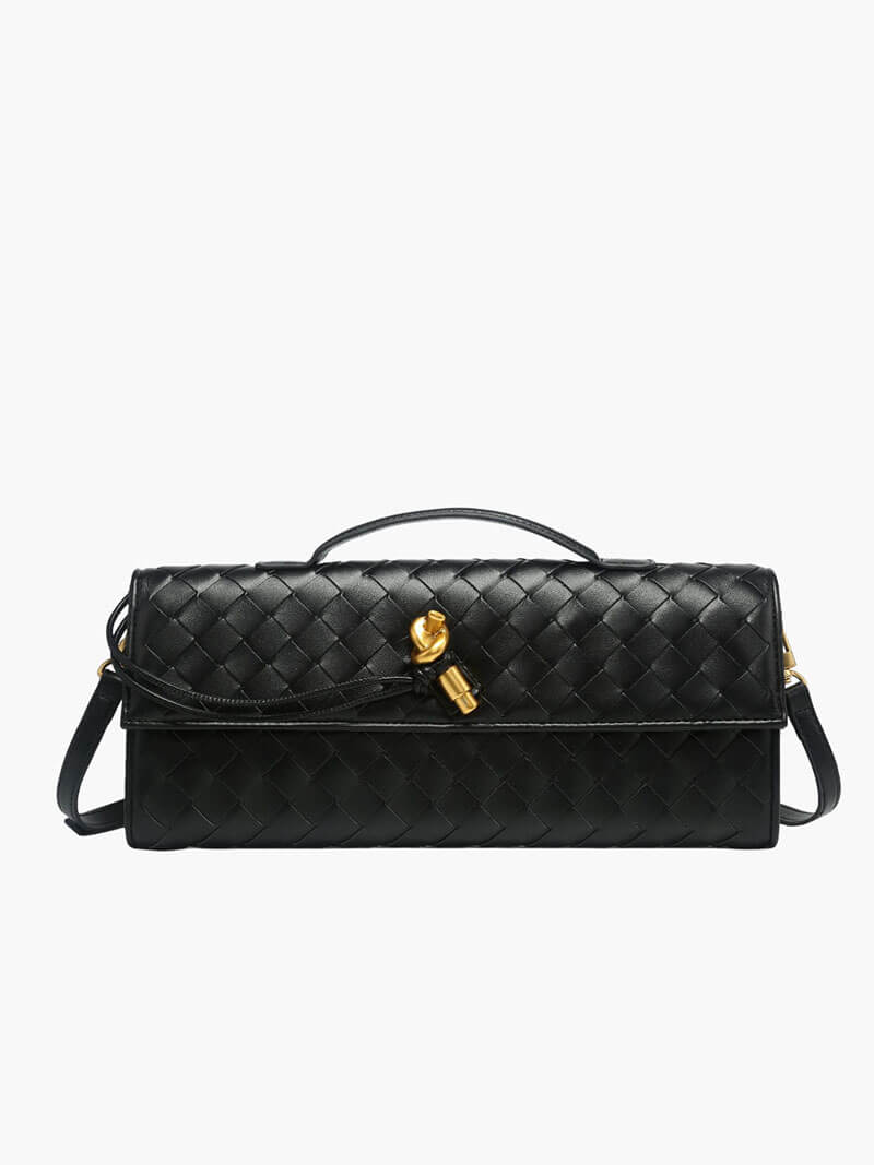 Bianca Woven Vegan Leather Knot Handbag with Gold-Tone Toggle – view 1