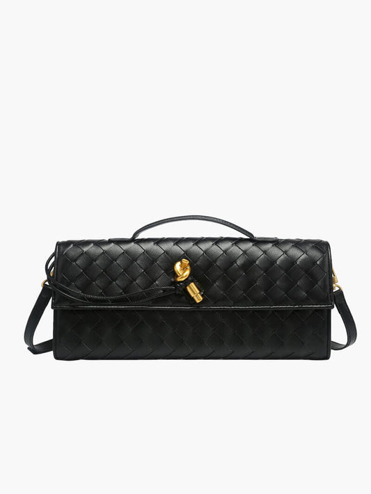 Bianca Woven Vegan Leather Knot Handbag with Gold-Tone Toggle