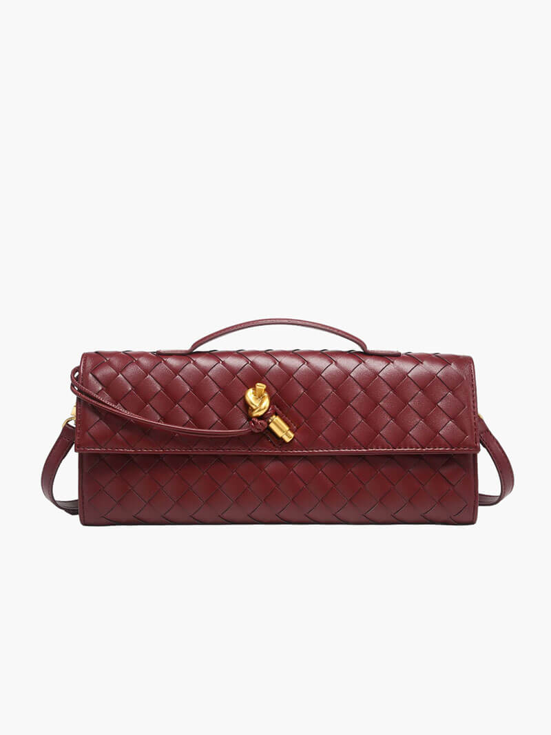 Bianca Woven Vegan Leather Knot Handbag with Gold-Tone Toggle – view 16