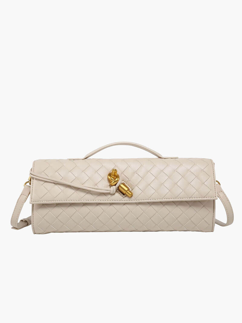 Bianca Woven Vegan Leather Knot Handbag with Gold-Tone Toggle