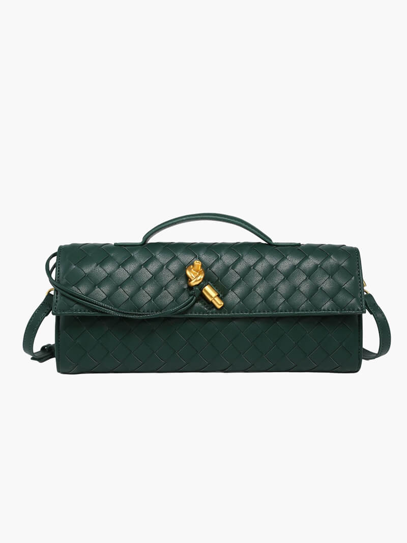 Bianca Woven Vegan Leather Knot Handbag with Gold-Tone Toggle