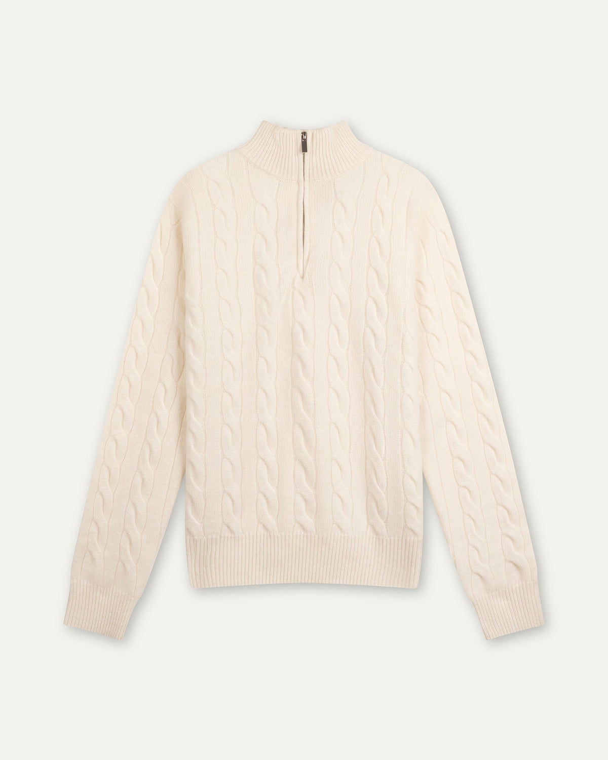 100% Cashmere Lightweight Zip Turtleneck Jumper – Milky White – view 1