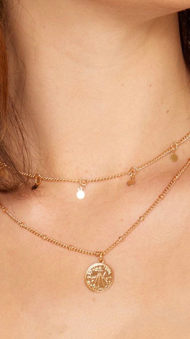 Rubi Layered Circle Pendant and Charm Necklace Set – Gold Plated – view 2