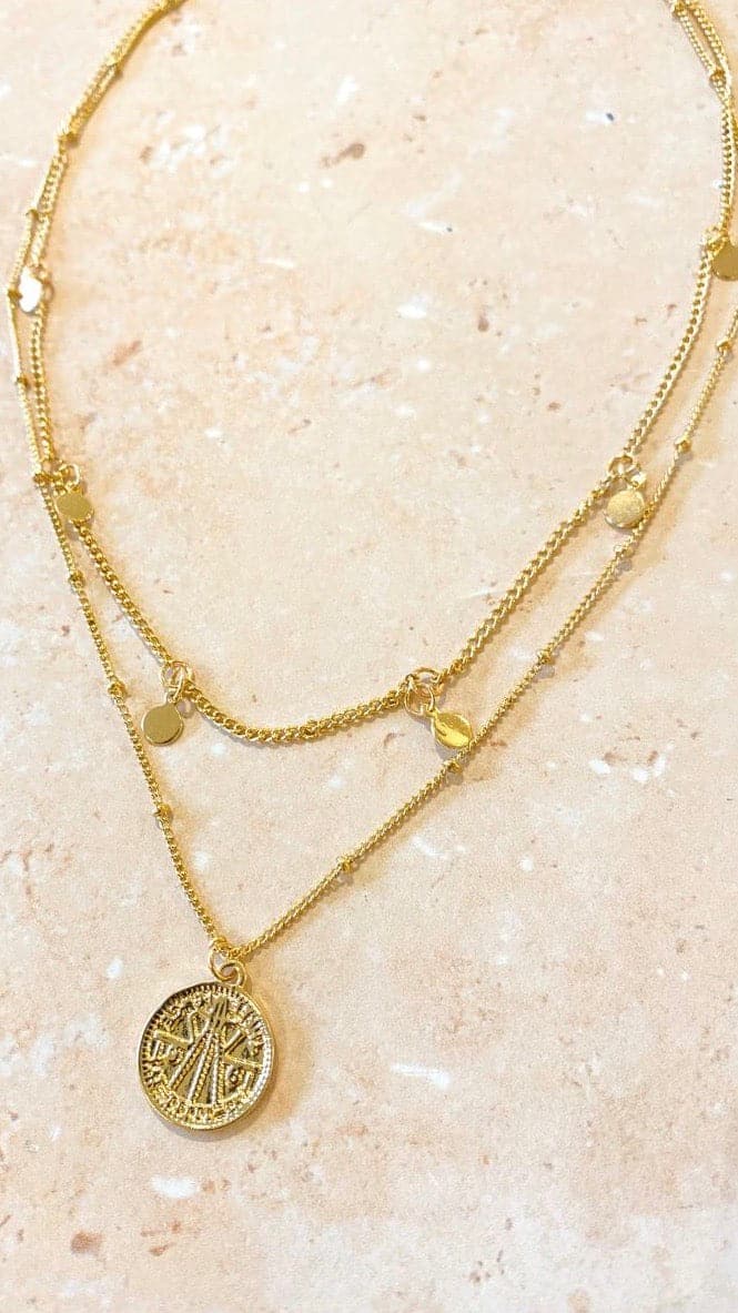Rubi Layered Circle Pendant and Charm Necklace Set – Gold Plated – view 3