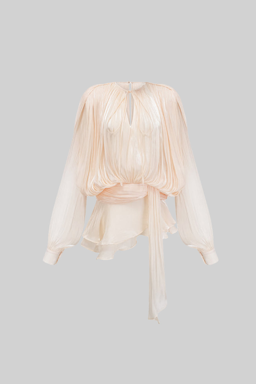 Pleated Long Sleeve Ruffle Mini Dress with Waistband – Apricot – view 2