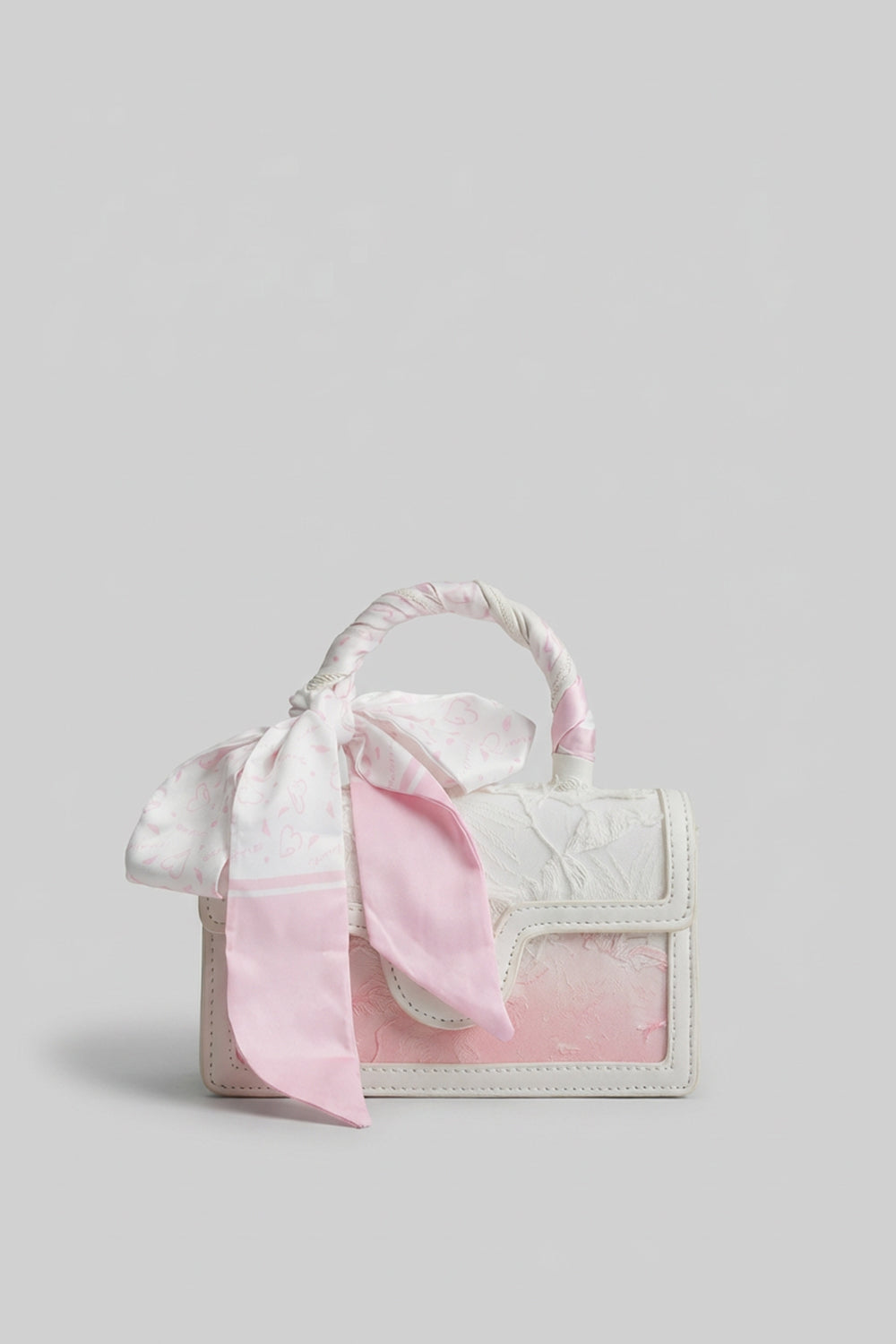 Feather-Effect Panel Top Handle Bag with Scarf Wrap – White/Pink – view 2