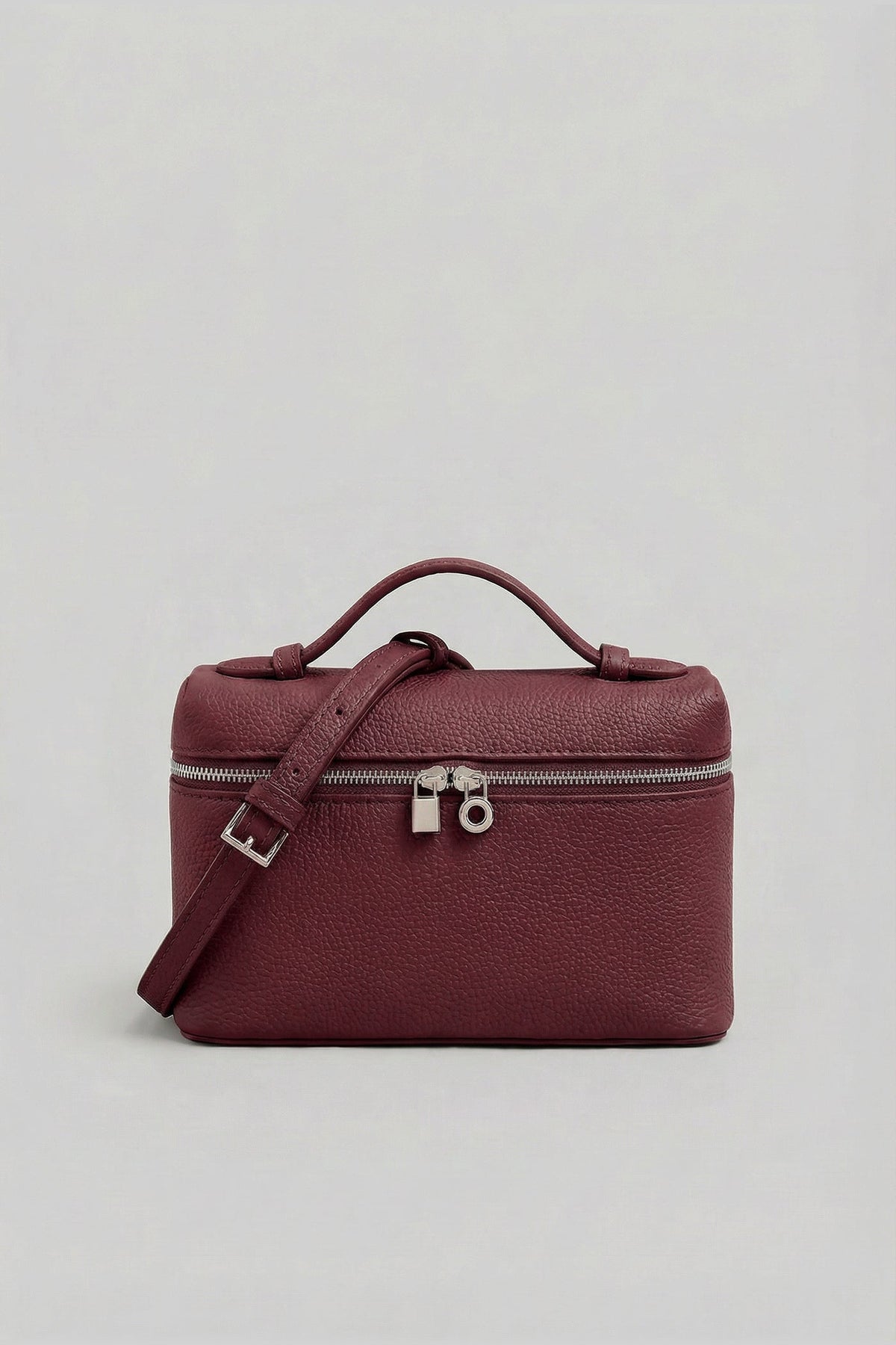 Structured Pebbled Leather Vanity Bag with Top Handle – Burgundy – view 2