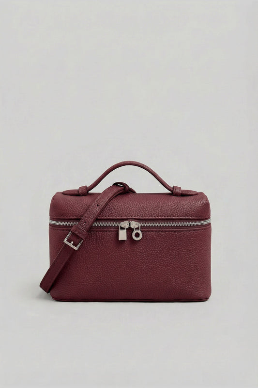 Structured Pebbled Leather Vanity Bag with Top Handle – Burgundy – view 2