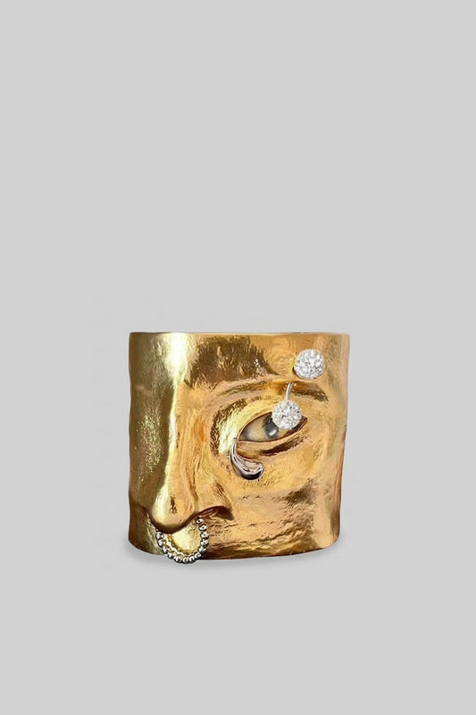 Wide Hammered Open Cuff Bracelet with Crystal Pavé Accents – Gold – view 2