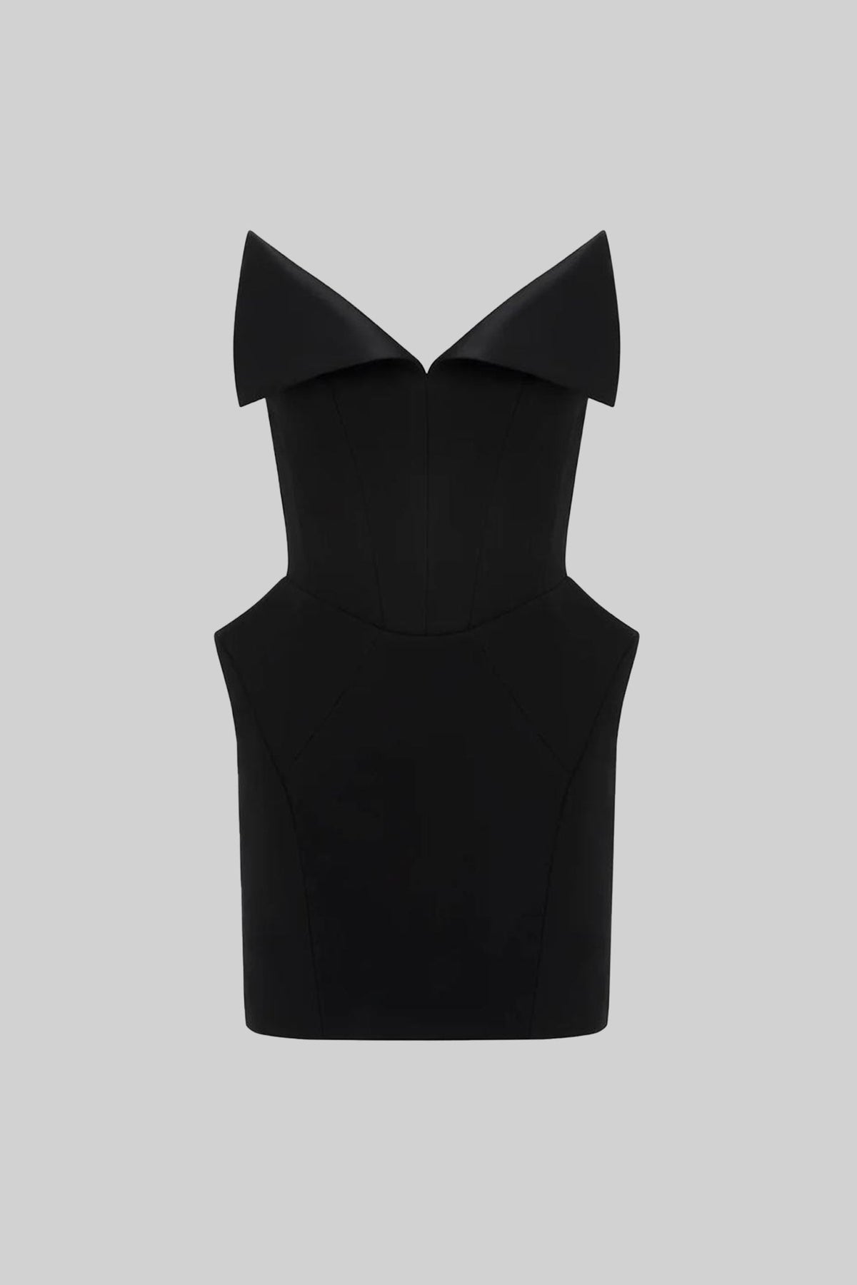 Structured Corset Mini Dress with Folded Collar Neckline – Black – view 2