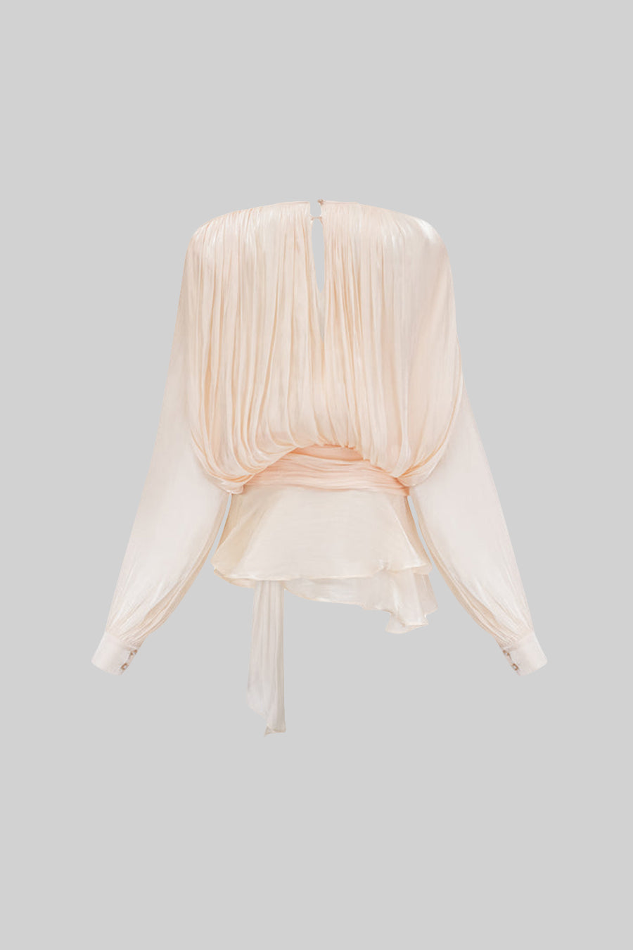 Pleated Long Sleeve Ruffle Mini Dress with Waistband – Apricot – view 10