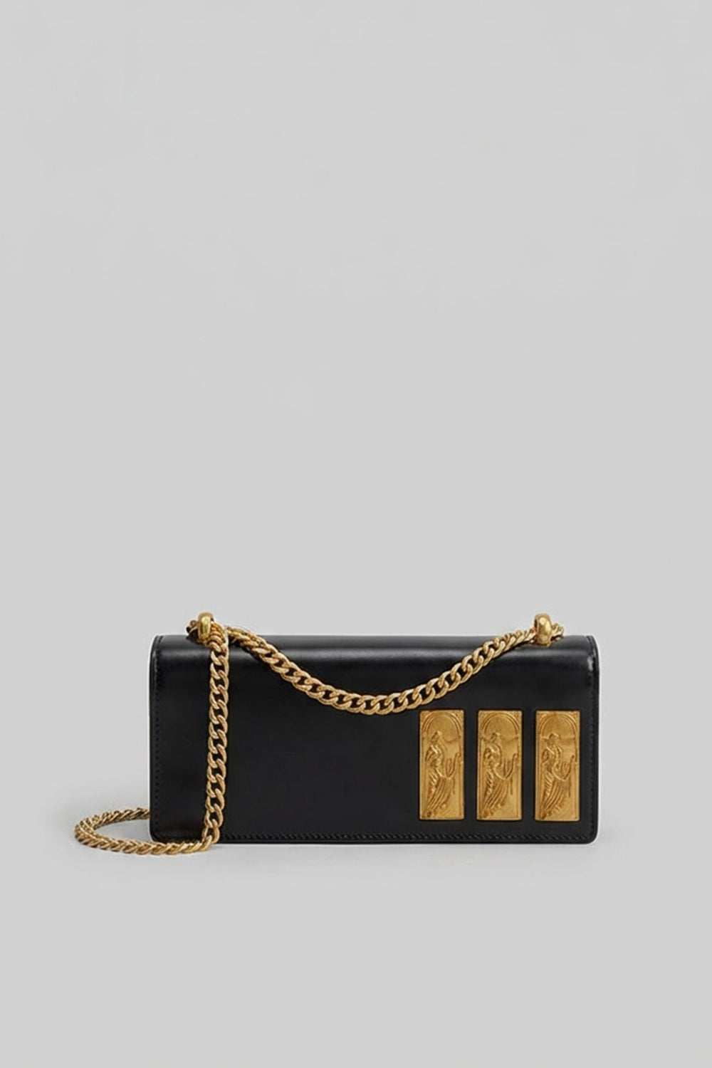Structured Chain Shoulder Bag with Gold Embossed Plaques – Black – view 2