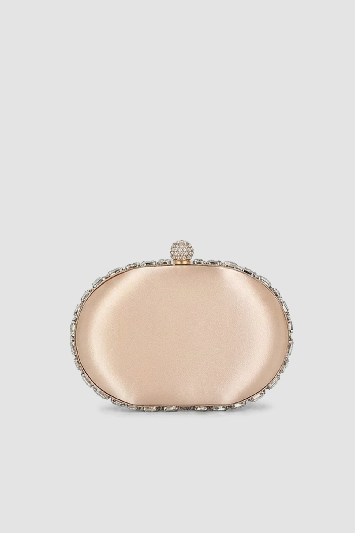 Crystal-Embellished Oval Clutch with All-Over Stone Finish – Silver – view 3