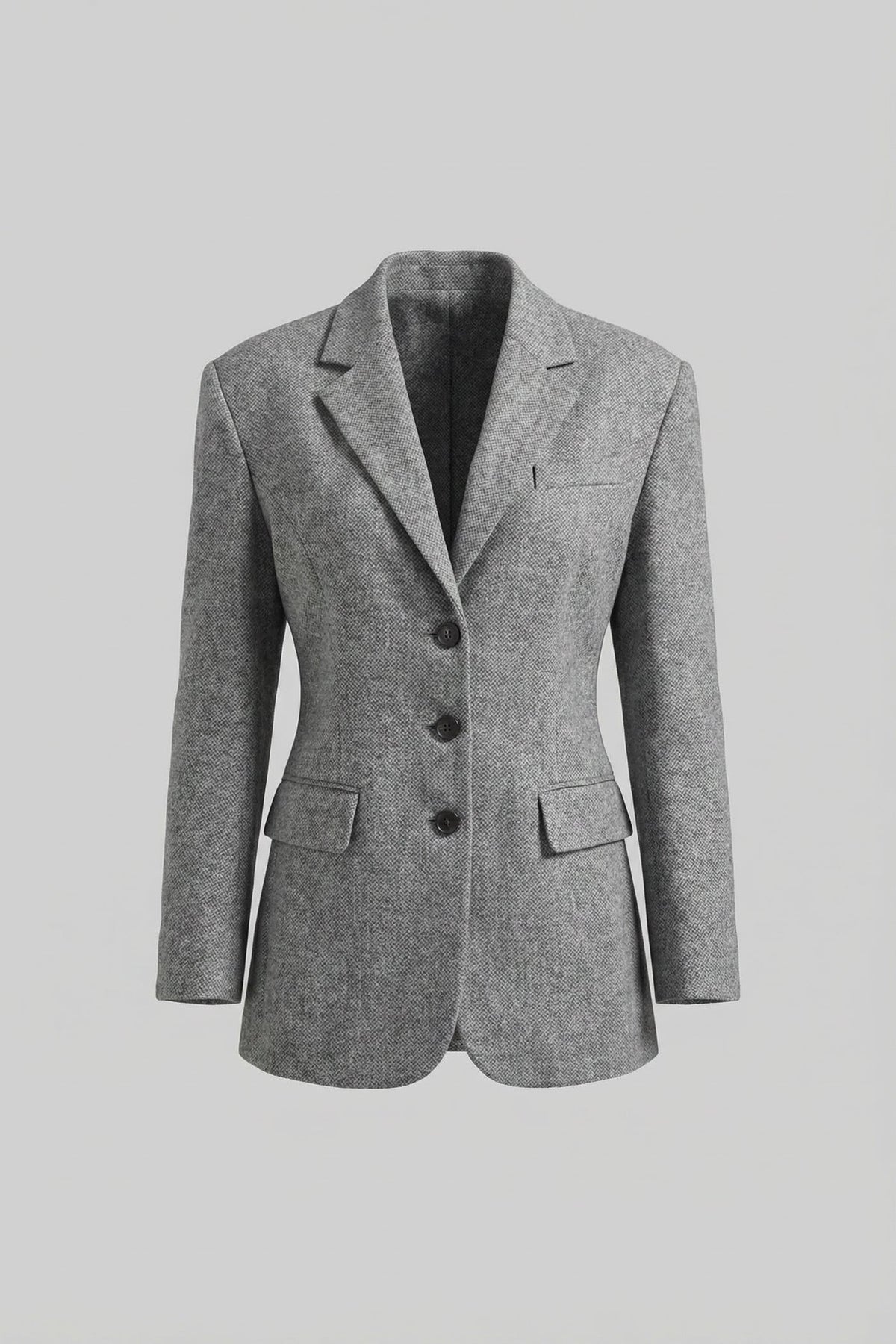 Tailored Longline Blazer with Structured Shoulders – Light Grey – view 2