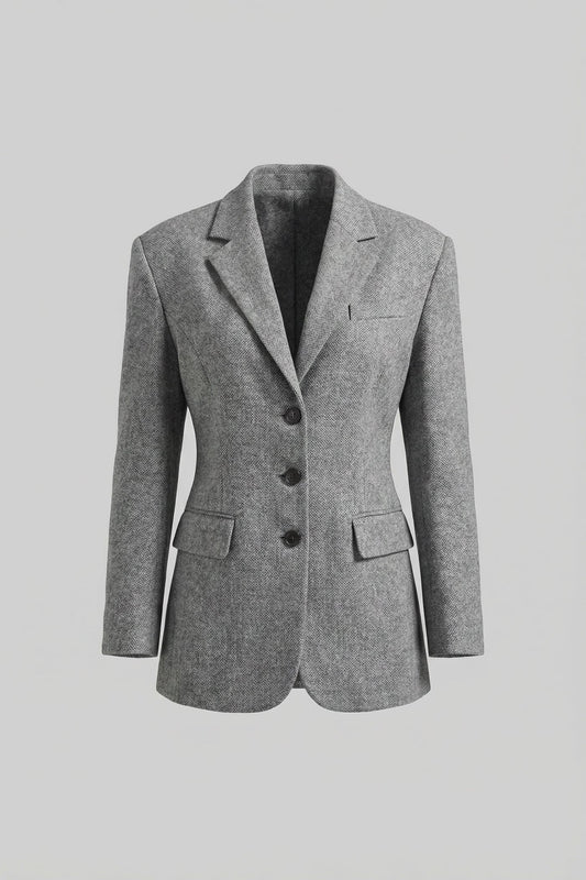 Tailored Longline Blazer with Structured Shoulders – Light Grey – view 2