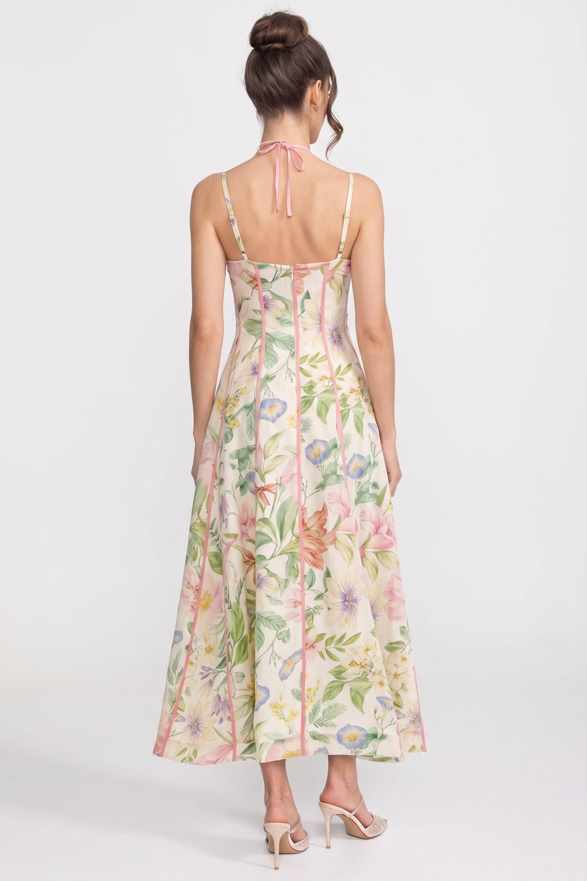 Sweetheart Corset Floral Midi Dress with Ribbon Trim – Multicolour – view 6