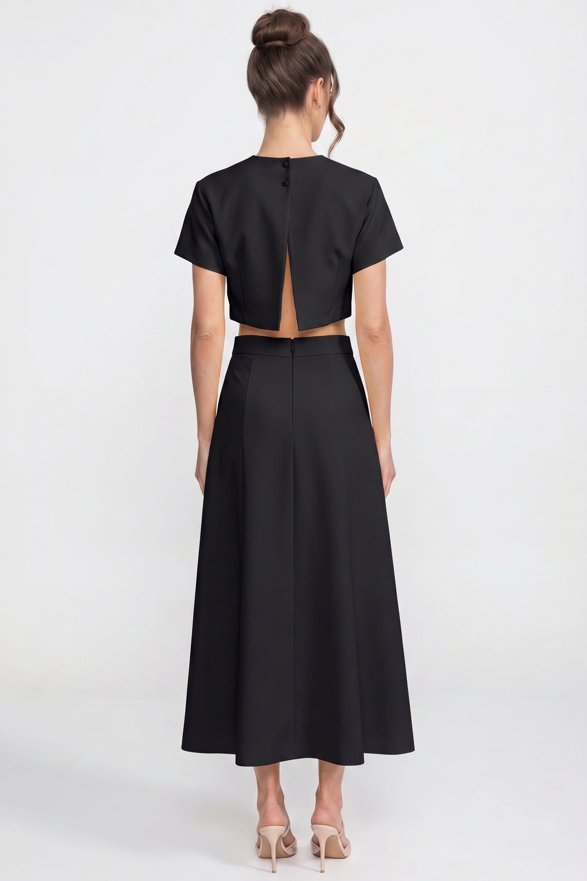 Iris Floral Print Crop Top and A-Line Maxi Skirt Co-ord Set – Black – view 5