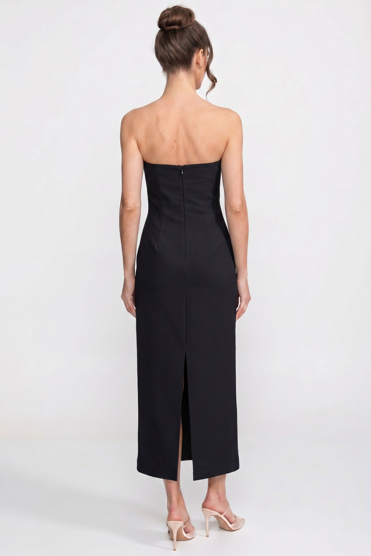 Strapless Iris Floral Print Column Maxi Dress – Black – view 6