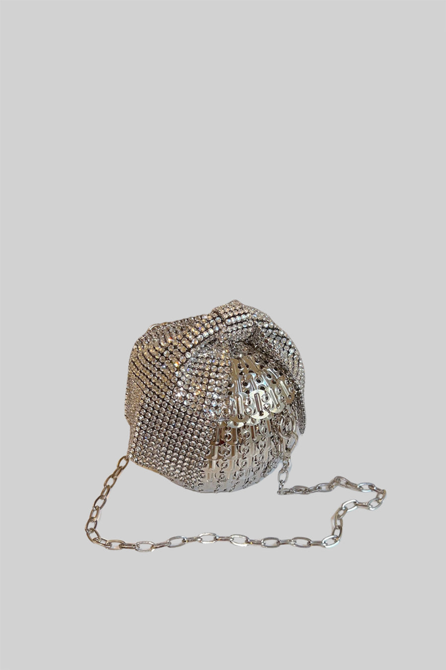 Spherical Metallic Handbag with Shimmering Embellishments – Silver – view 4