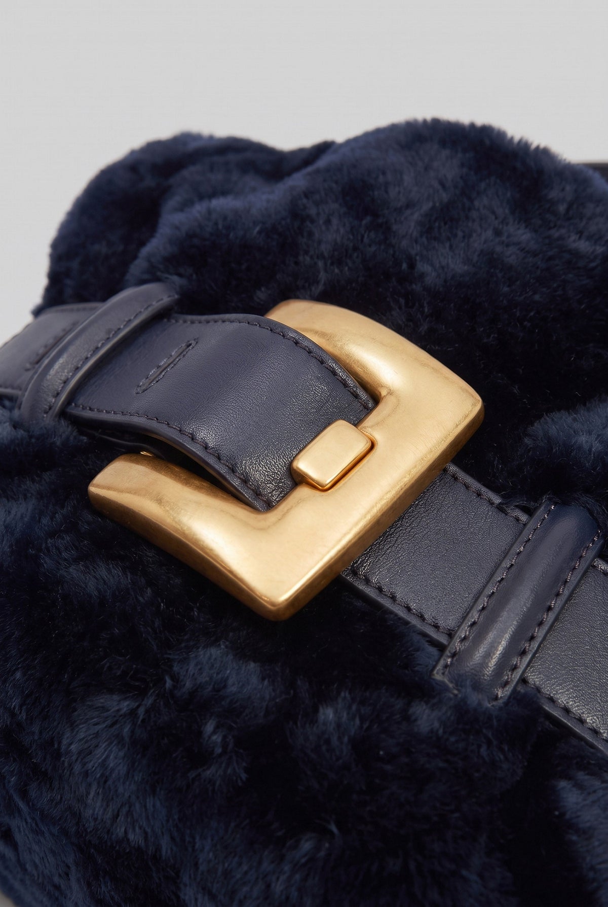 Faux Fur Top Handle Bag with Statement Belt Buckle – Dark Blue – view 3