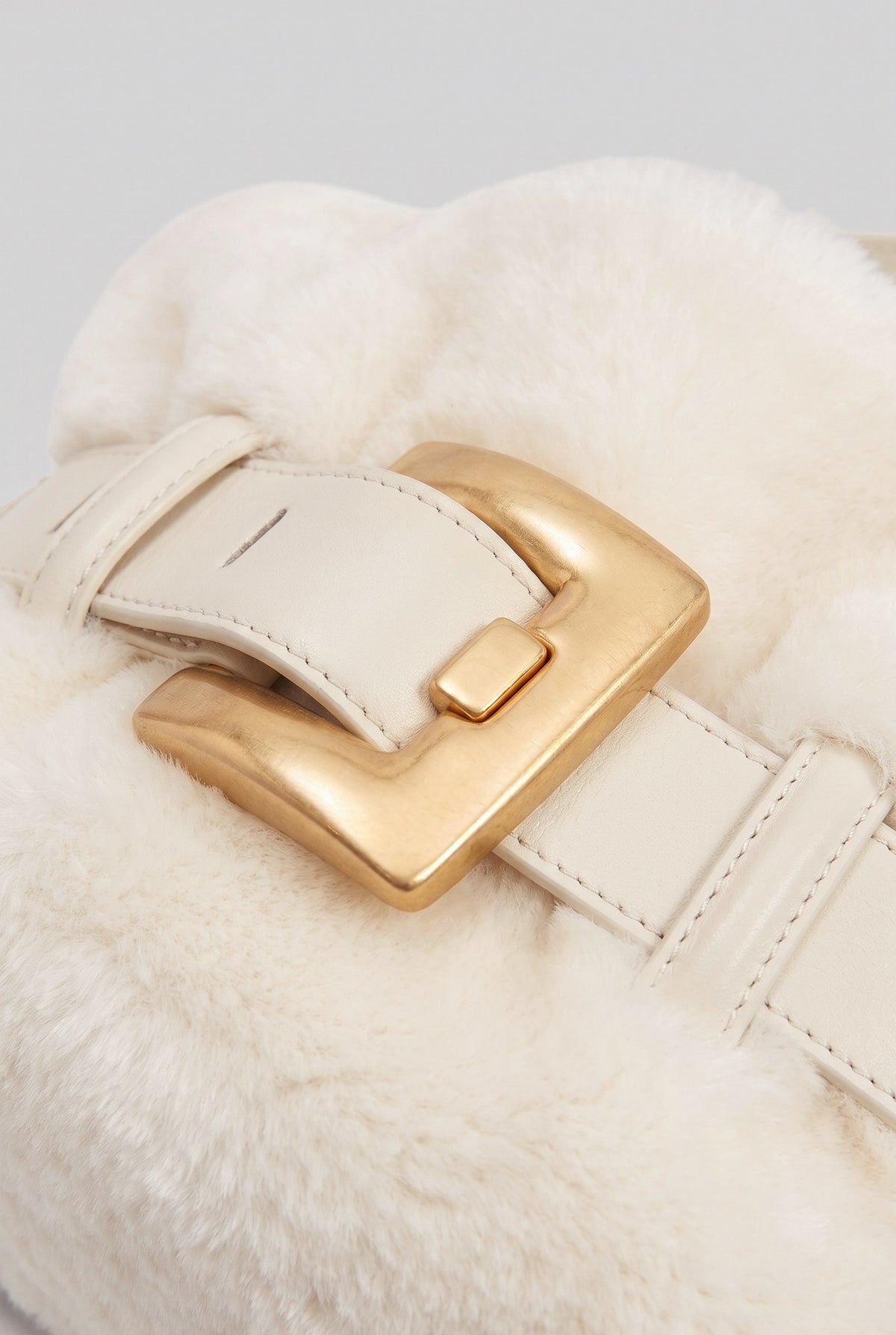 Faux Fur Top Handle Bag with Statement Belt Buckle – White