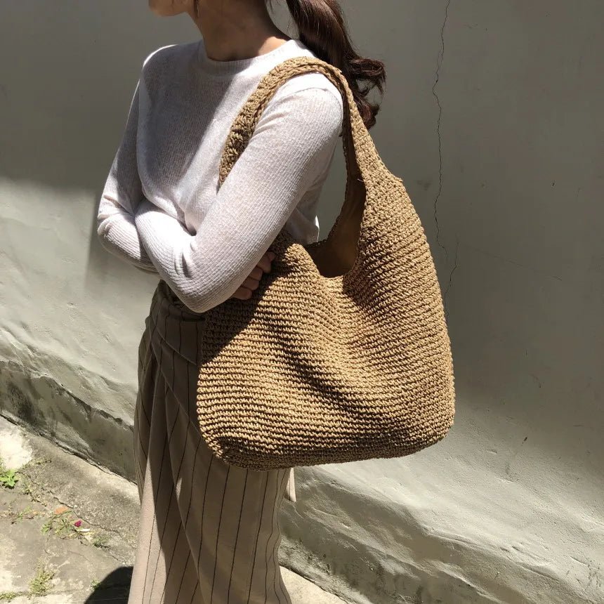 Beatrice Woven Rattan-Texture Straw Tote Bag with Open Top – view 7