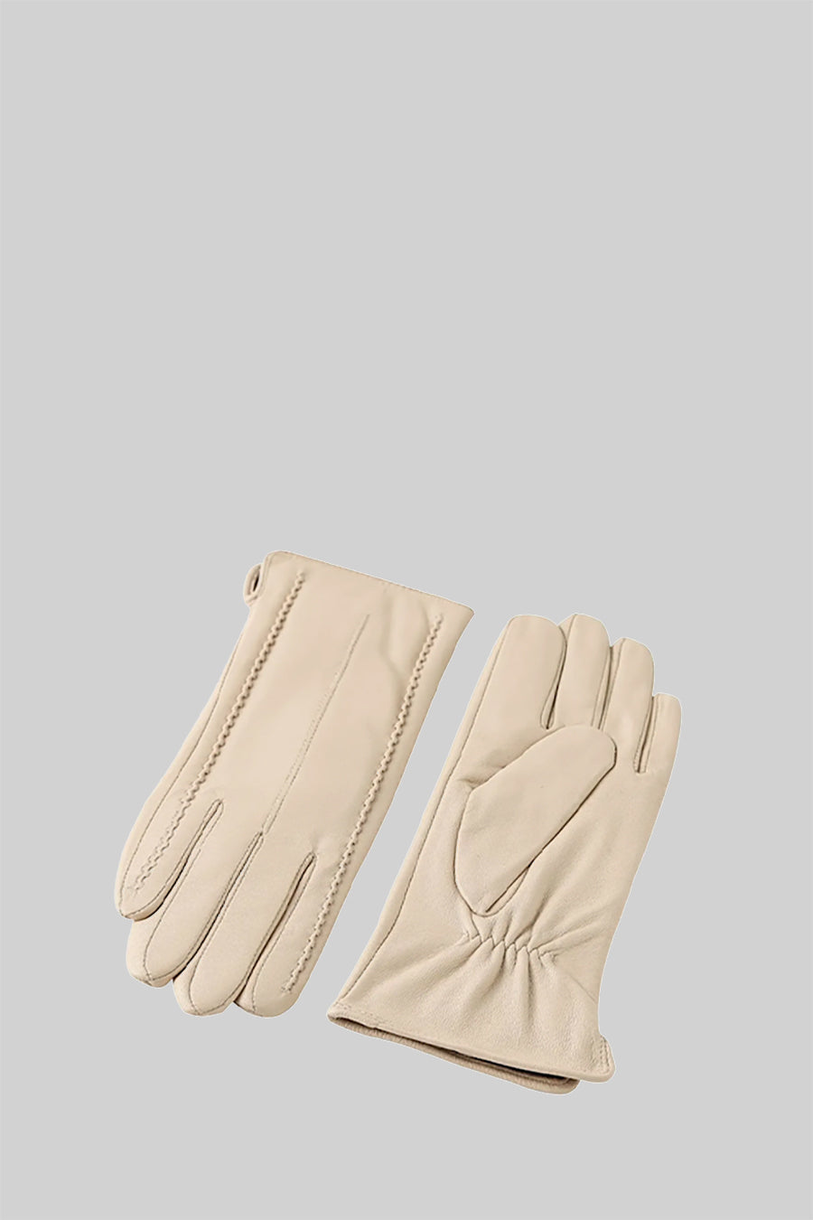 Bespoke Stitching Form-Fitting Smooth Leather Gloves – Beige – view 1