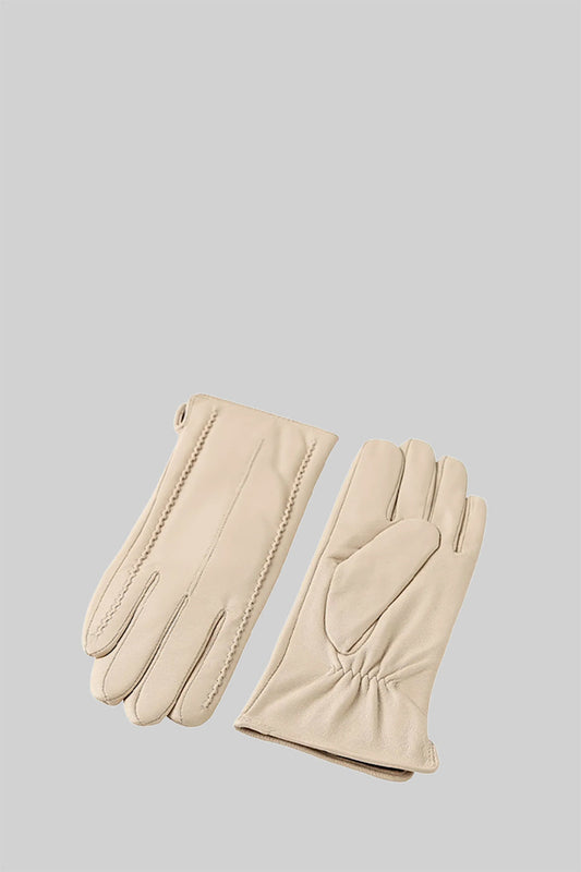 Bespoke Stitching Form-Fitting Smooth Leather Gloves – Beige