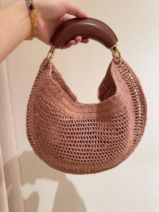 Bianca Crescent Hollow Woven Underarm Bag with Magnetic Closure