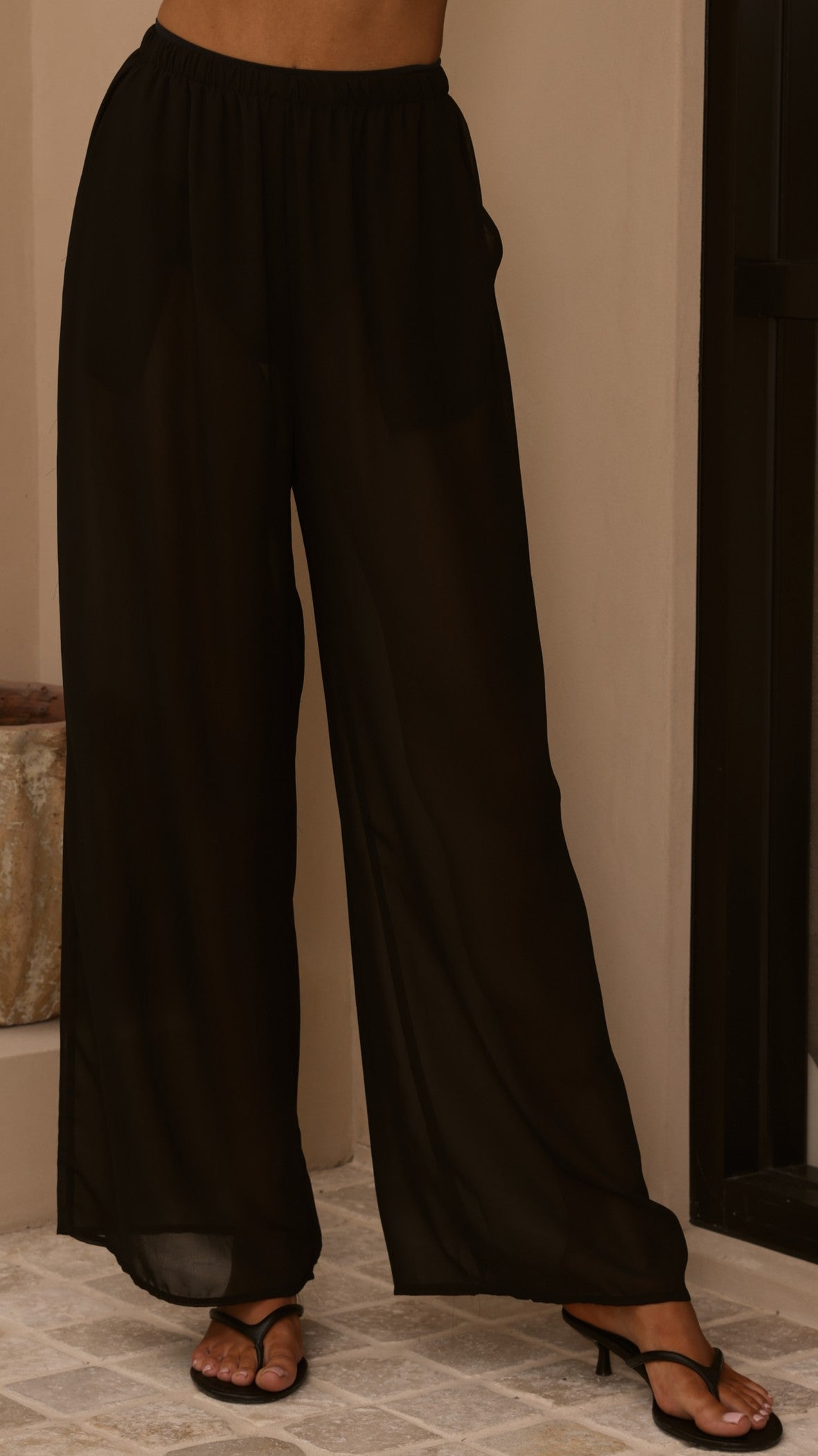Zaire Sheer Longline Sleeveless Top and Trousers Set with Bralette – Black – view 5
