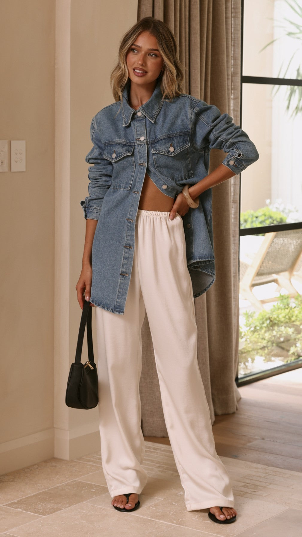 Yvella Collared Button-Up Denim Jacket – Mid Blue – view 7
