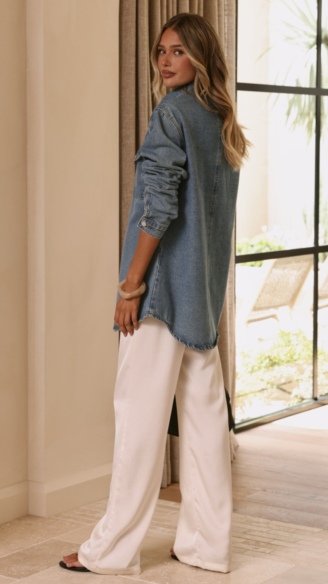 Yvella Collared Button-Up Denim Jacket – Mid Blue – view 5