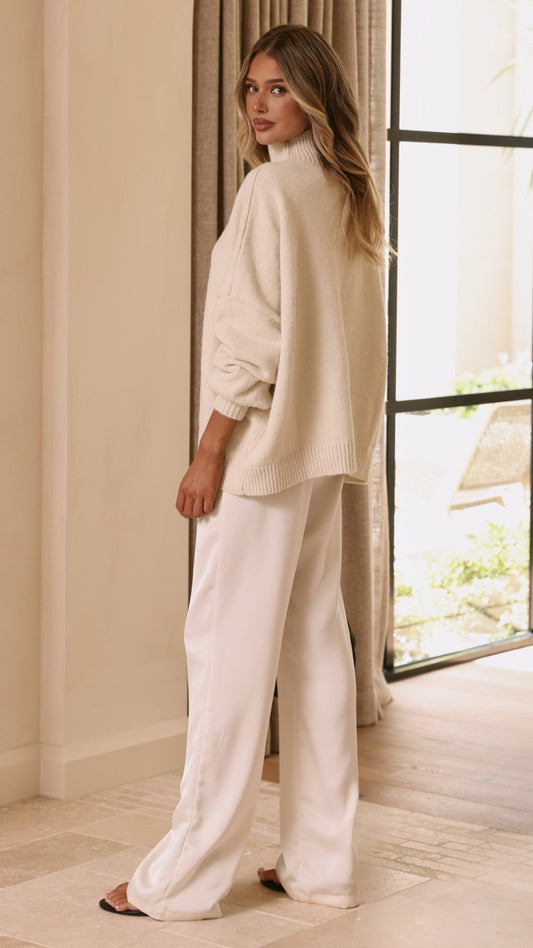 Harita Turtleneck Bell Sleeve Boxy Knit Jumper – Cream