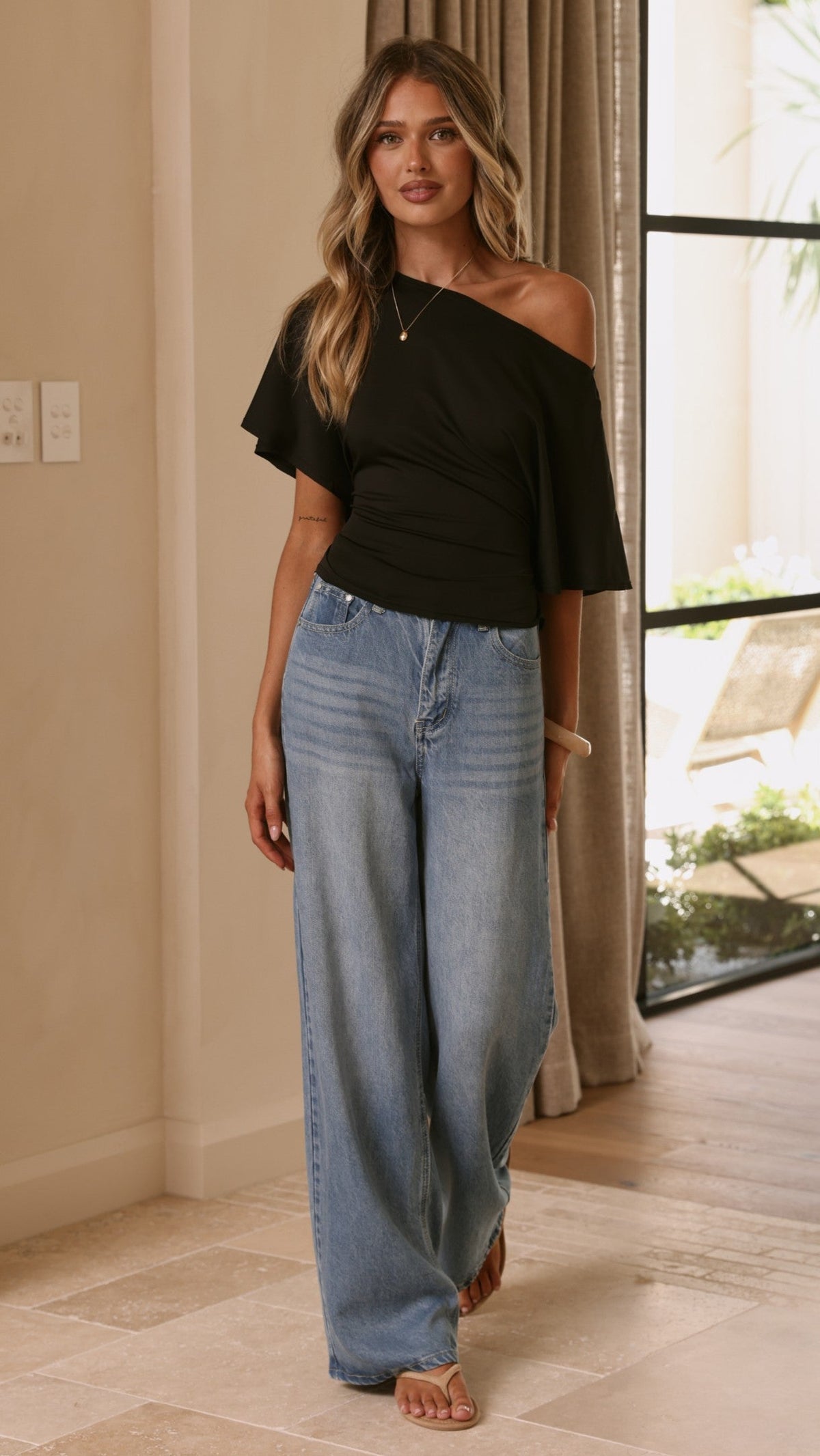 Tarah High Waisted Straight Leg Lyocell Jeans – Mid Blue Denim – view 4