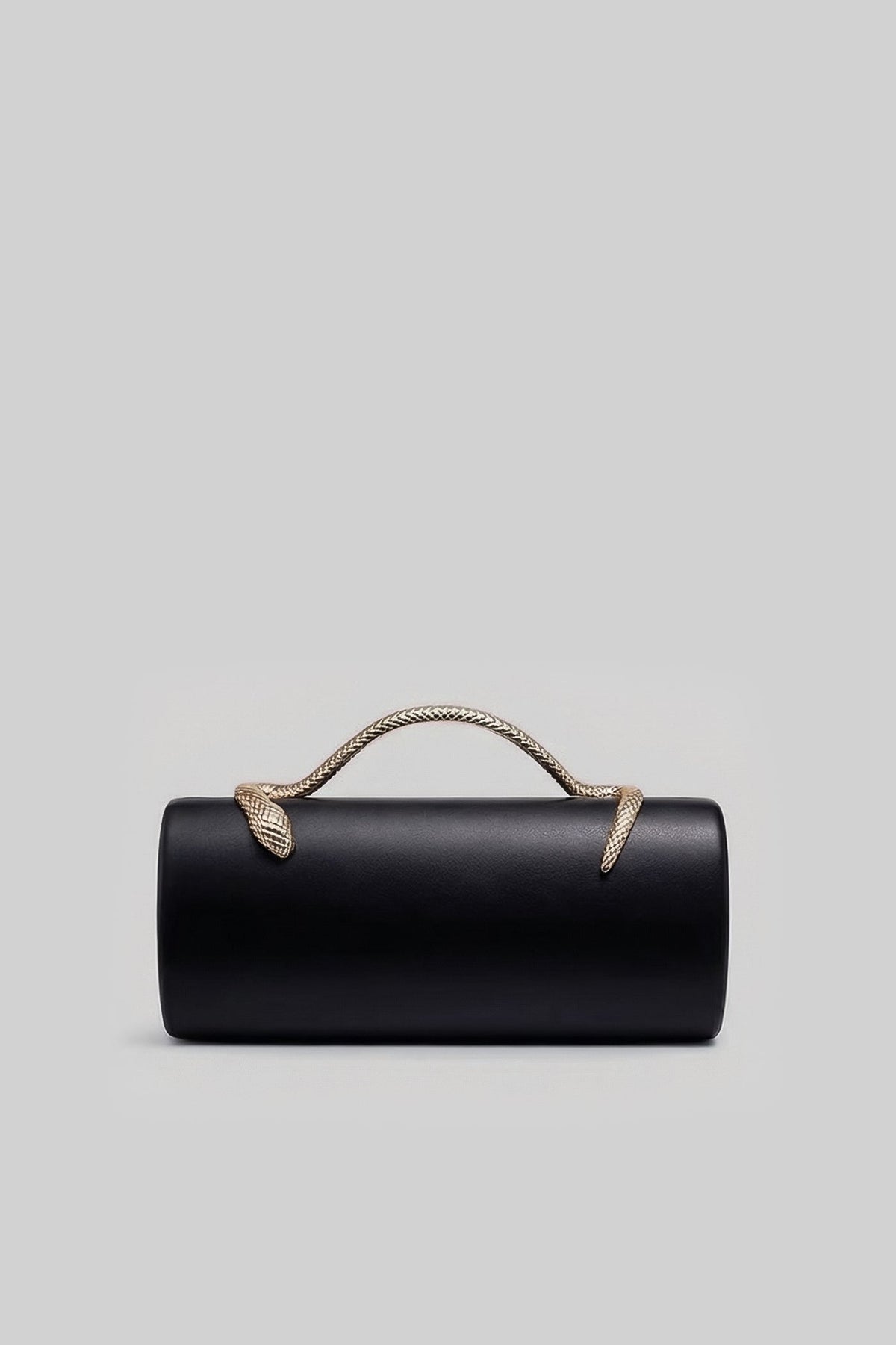 Structured Faux Leather Clutch with Snake Handle and Gold Chain – Black – view 2