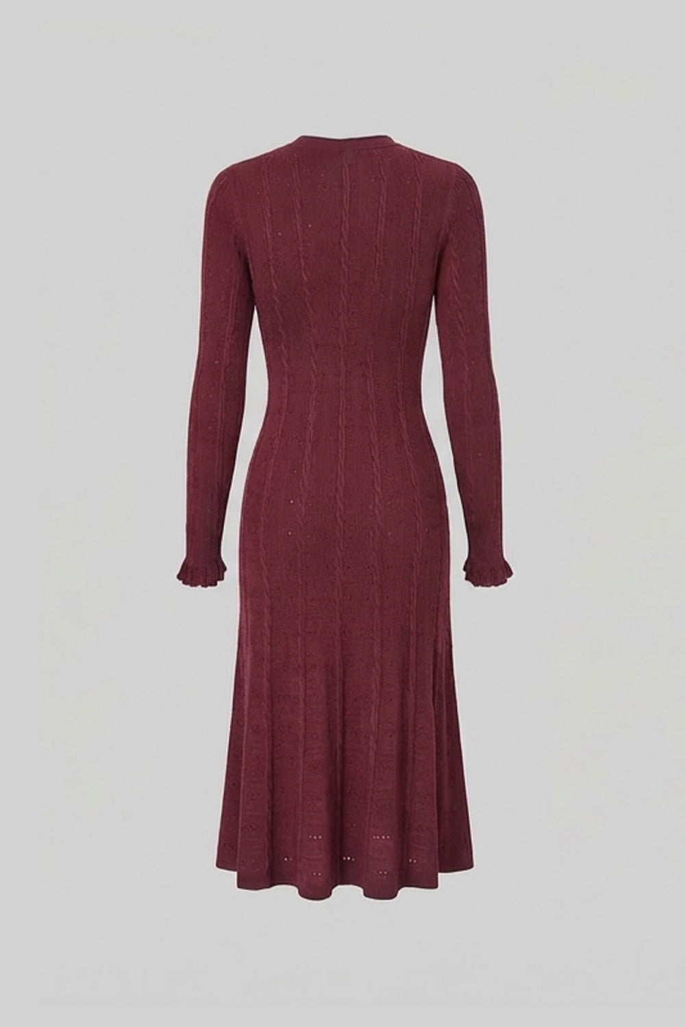 Pointelle Knit Button-Front Midi Dress with Keyhole Neck – Burgundy – view 5