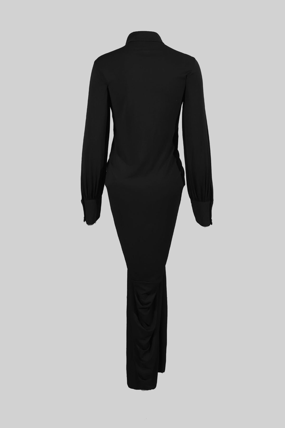 High Neck Long Sleeve Maxi Dress with Gold Statement Buttons – Black – view 11
