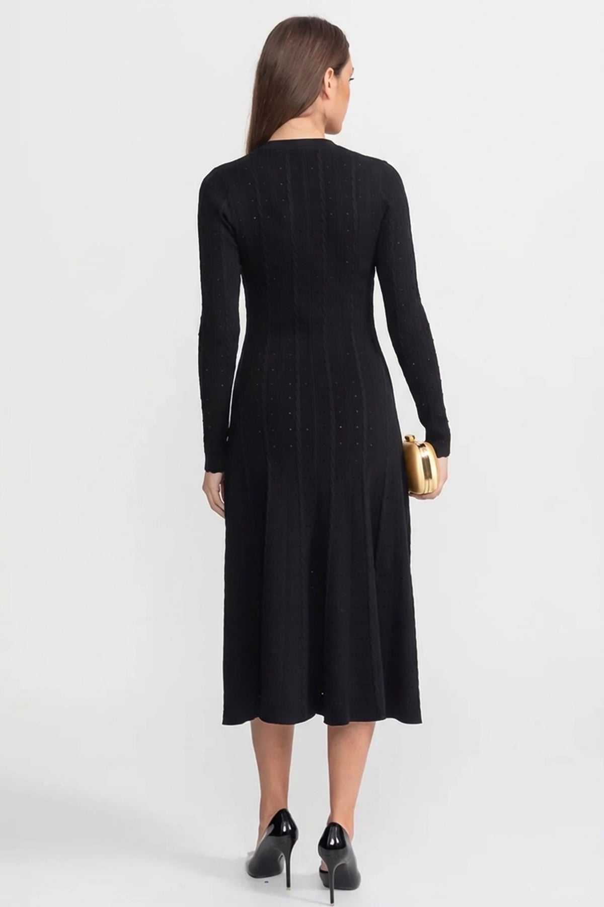 Pointelle Knit Button-Front Midi Dress with Keyhole Neck – Black – view 5