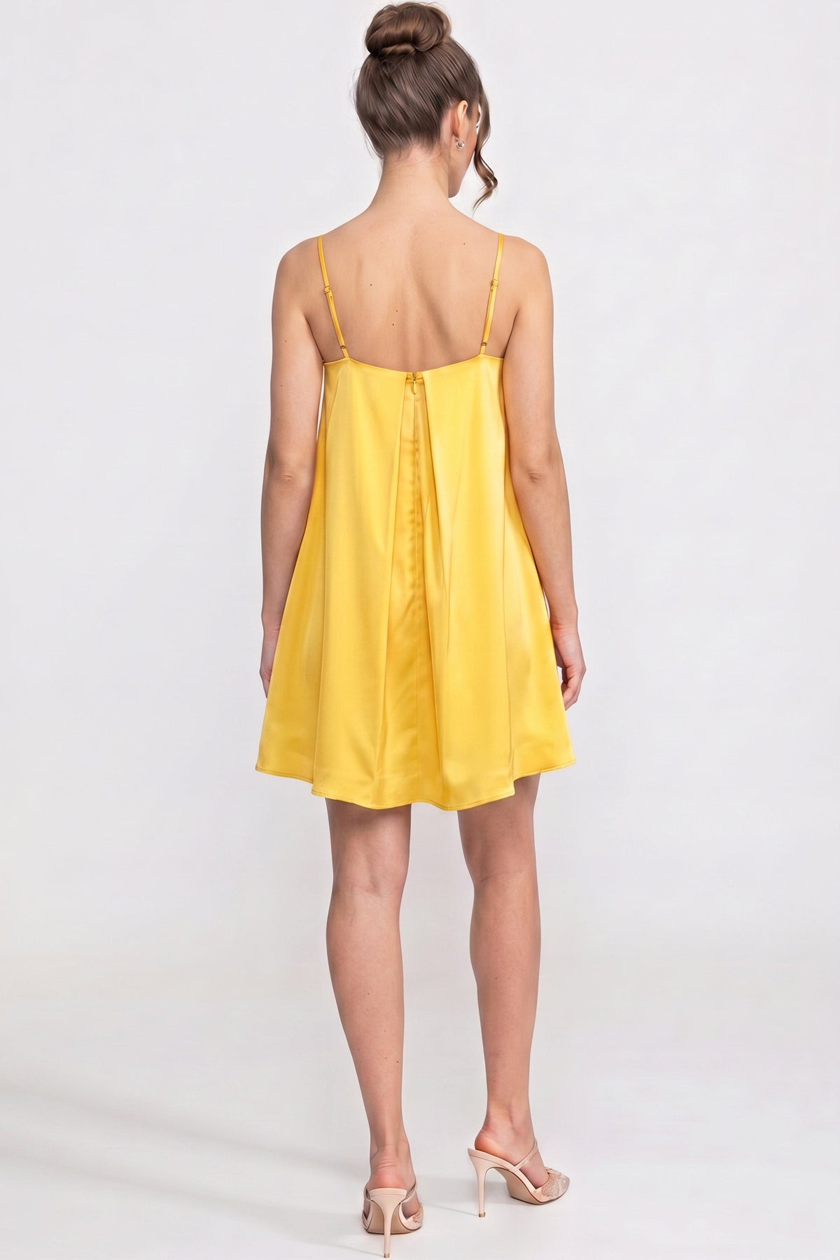 Structured A-Line Mini Dress with 3D Camellia Appliqué – Yellow – view 8