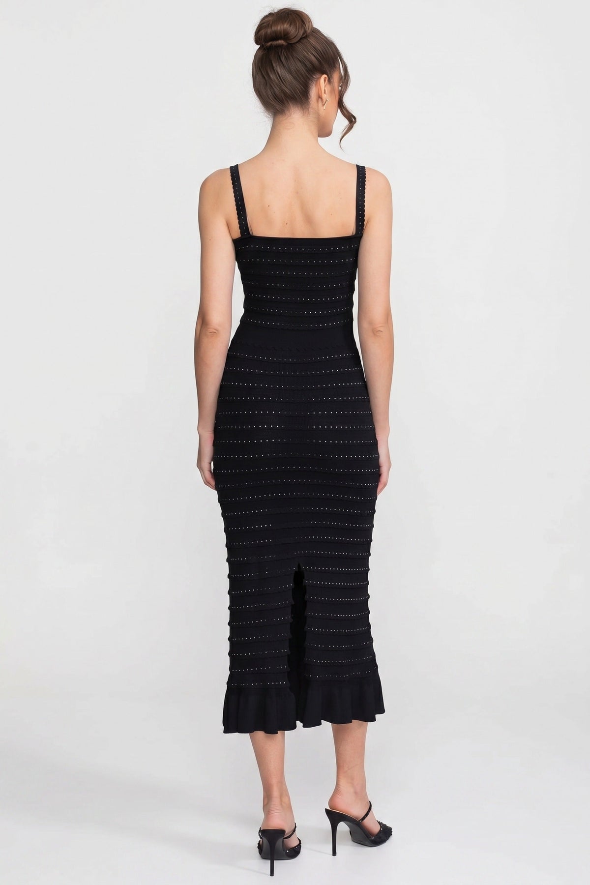 Bouclé Knit Puff Sleeve Blazer, Top and Midi Skirt Three-Piece Set – Black – view 6
