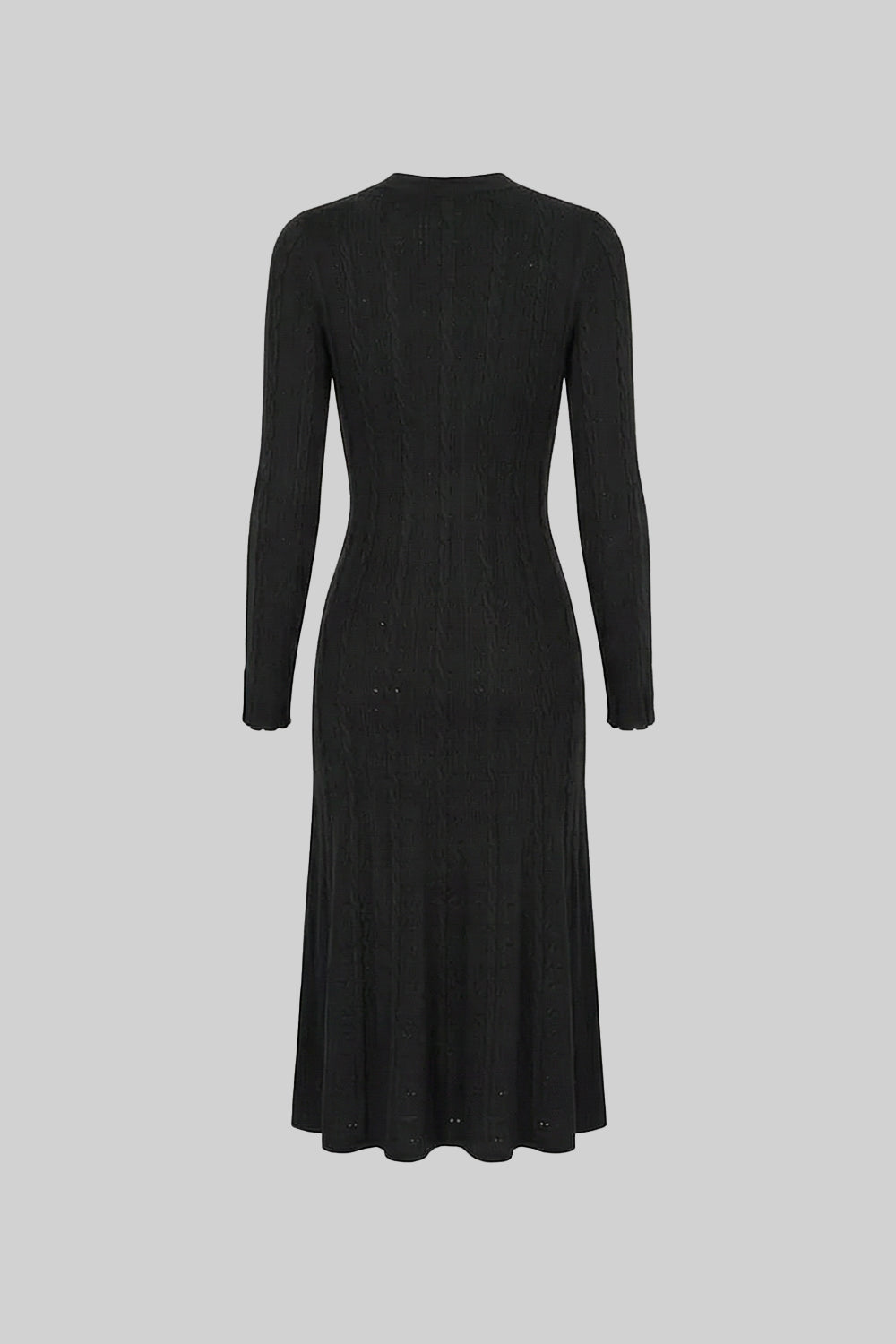 Pointelle Knit Button-Front Midi Dress with Keyhole Neck – Black – view 6
