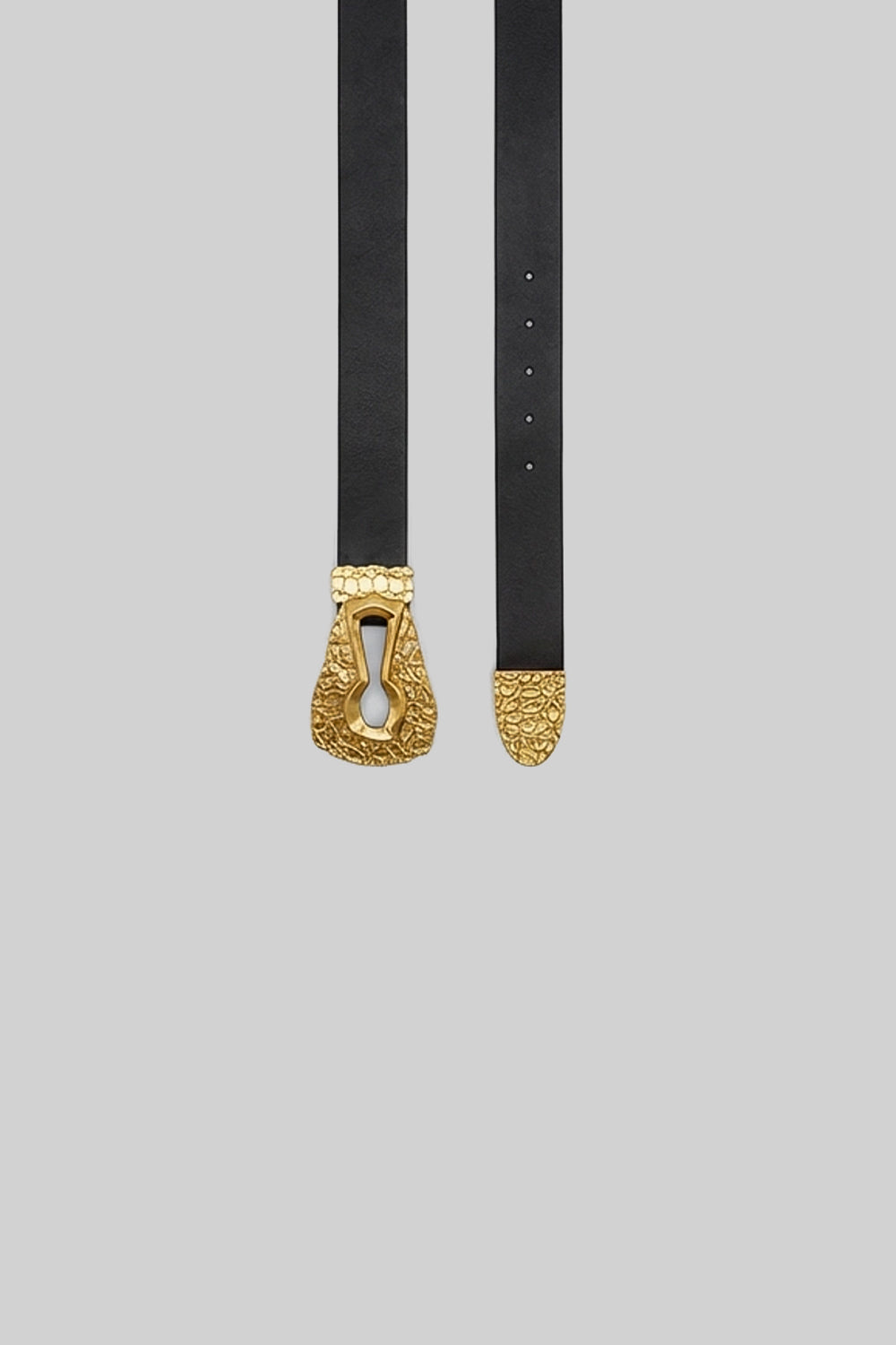 Wide Vegan Leather Belt with Hammered Gold-Tone Keyhole Buckle – Black
